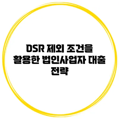DSR 제외 조건을 활용한 법인사업자 대출 전략