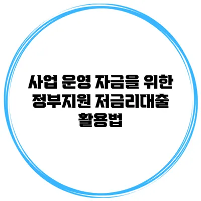 사업 운영 자금을 위한 정부지원 저금리대출 활용법