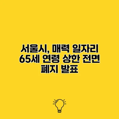 서울시, 매력 일자리 65세 연령 상한 전면 폐지 발표